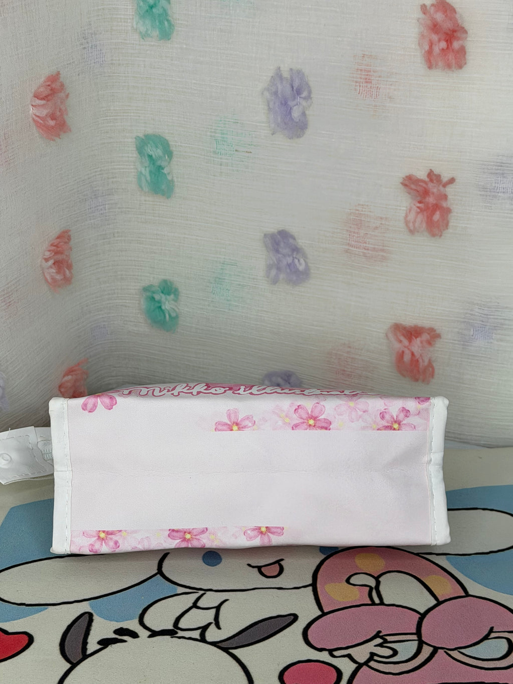 Pink & White Zipper Makeup Bag Pouch Mikko Illustration Floral Character Print