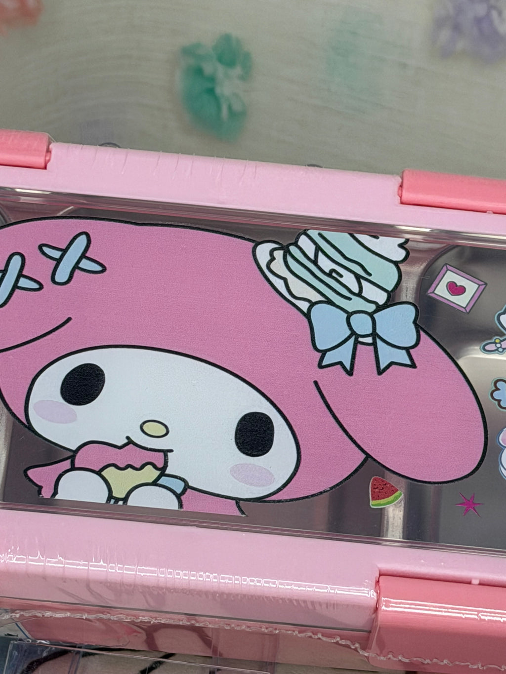 Sanrio My Melody Pink/Clear Plastic Lunch Box Snap Lid Stainless Steel Insert