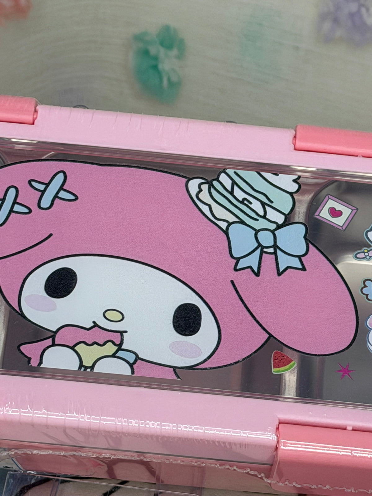 Sanrio My Melody Pink/Clear Plastic Lunch Box Snap Lid Stainless Steel Insert