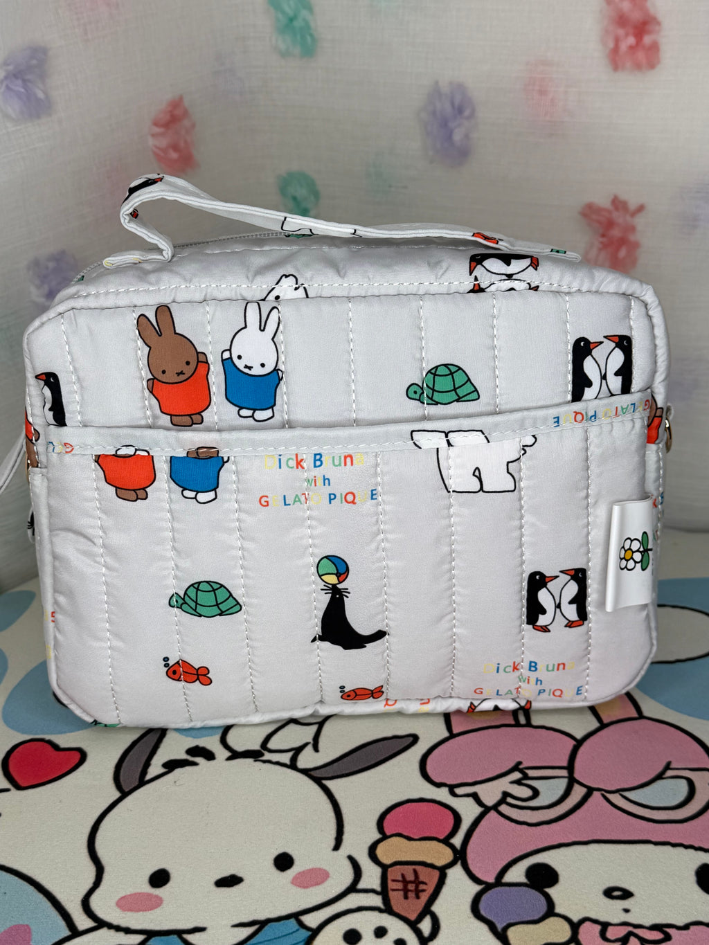 Mercis bv Miffy White Quilted Crossbody Bag Zip Red Lining Adjustable Strap