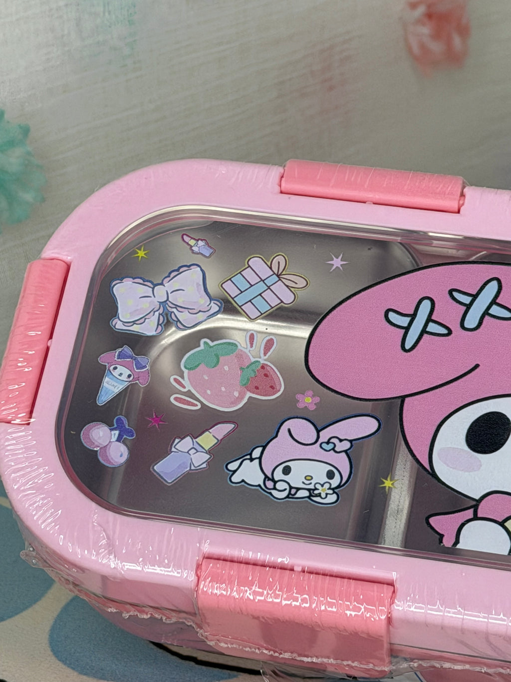 Sanrio My Melody Pink/Clear Plastic Lunch Box Snap Lid Stainless Steel Insert