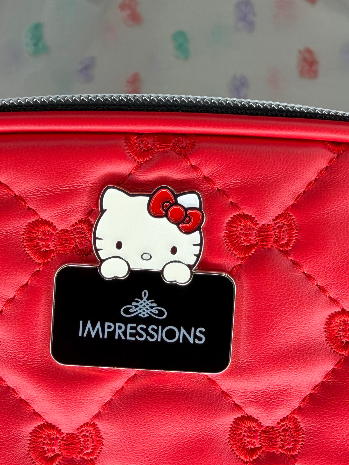 Impressions Hello Kitty Red Quilted Faux Leather Zipper Makeup Bag Cosmetic Case