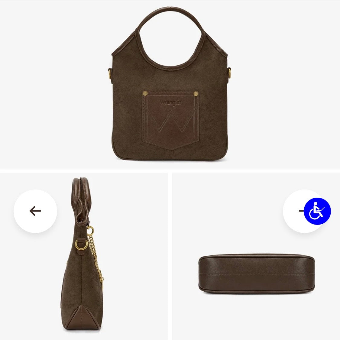 WG533-9801CF Wrangler Charm Chain Hobo Tote Bag - Coffee