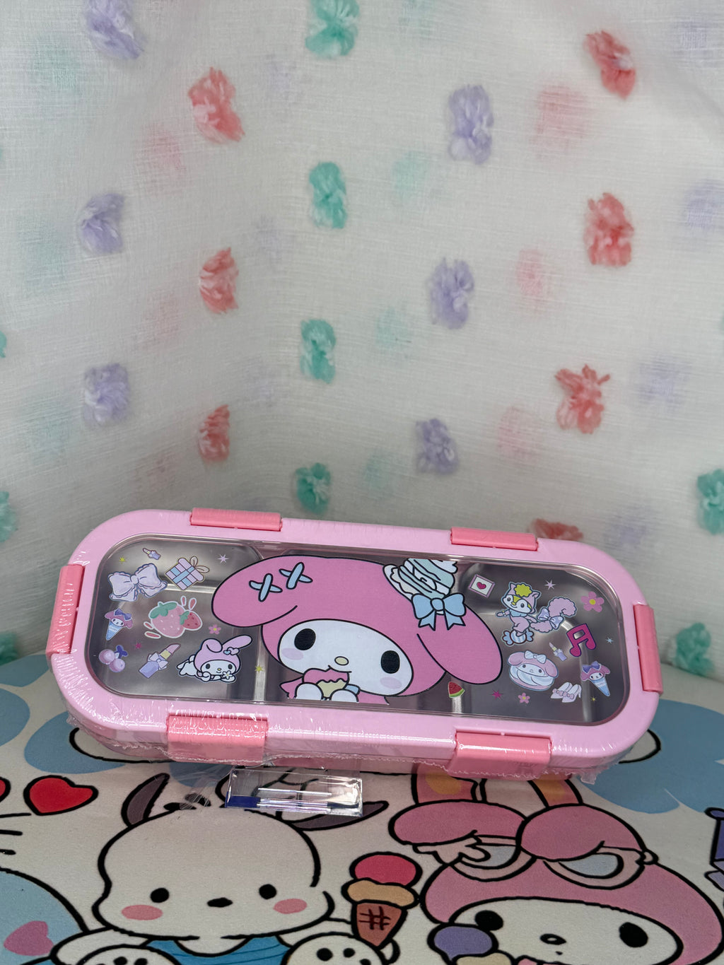 Sanrio My Melody Pink/Clear Plastic Lunch Box Snap Lid Stainless Steel Insert