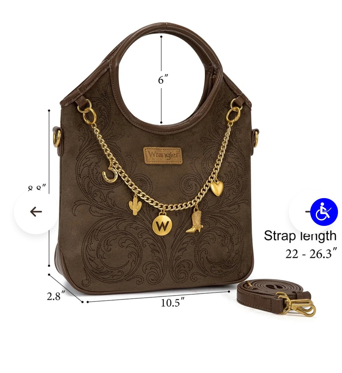 WG533-9801CF Wrangler Charm Chain Hobo Tote Bag - Coffee