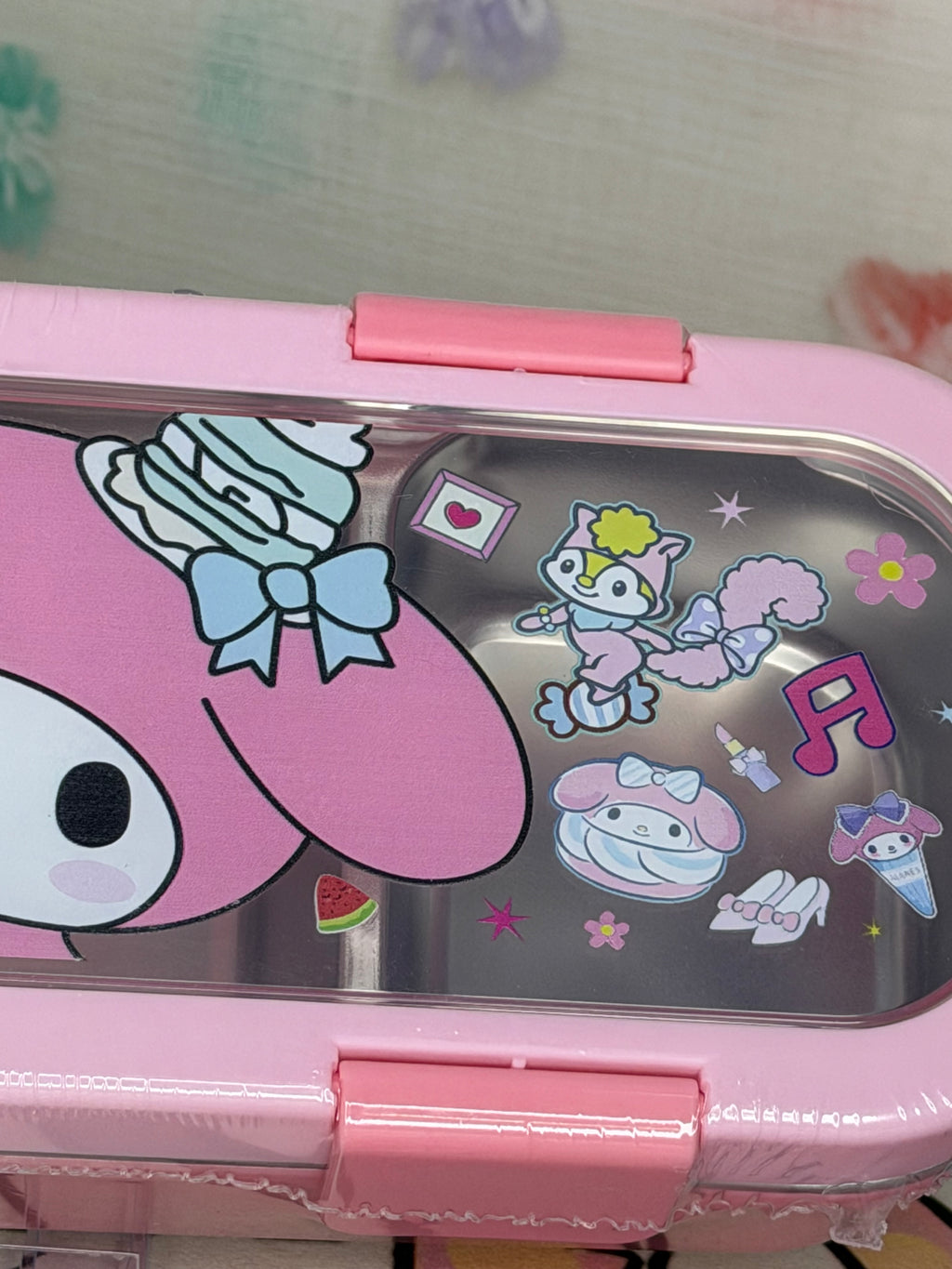 Sanrio My Melody Pink/Clear Plastic Lunch Box Snap Lid Stainless Steel Insert