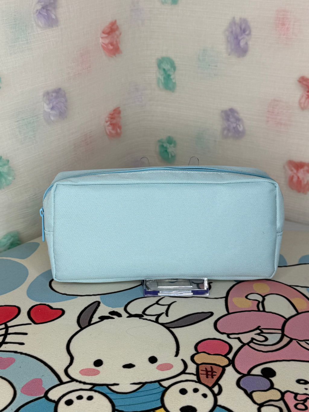 Usahana Blue Zipper Makeup/Pen Bag w/Scalloped Flap Cartoon Print "Welcome Home"