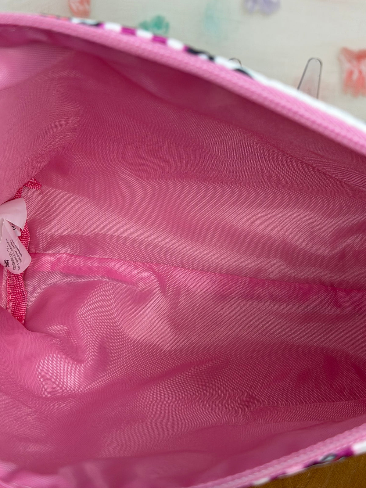 Hello Kitty Pink & White Striped Cosmetic Bag Zipper Closure Polyester Pouch