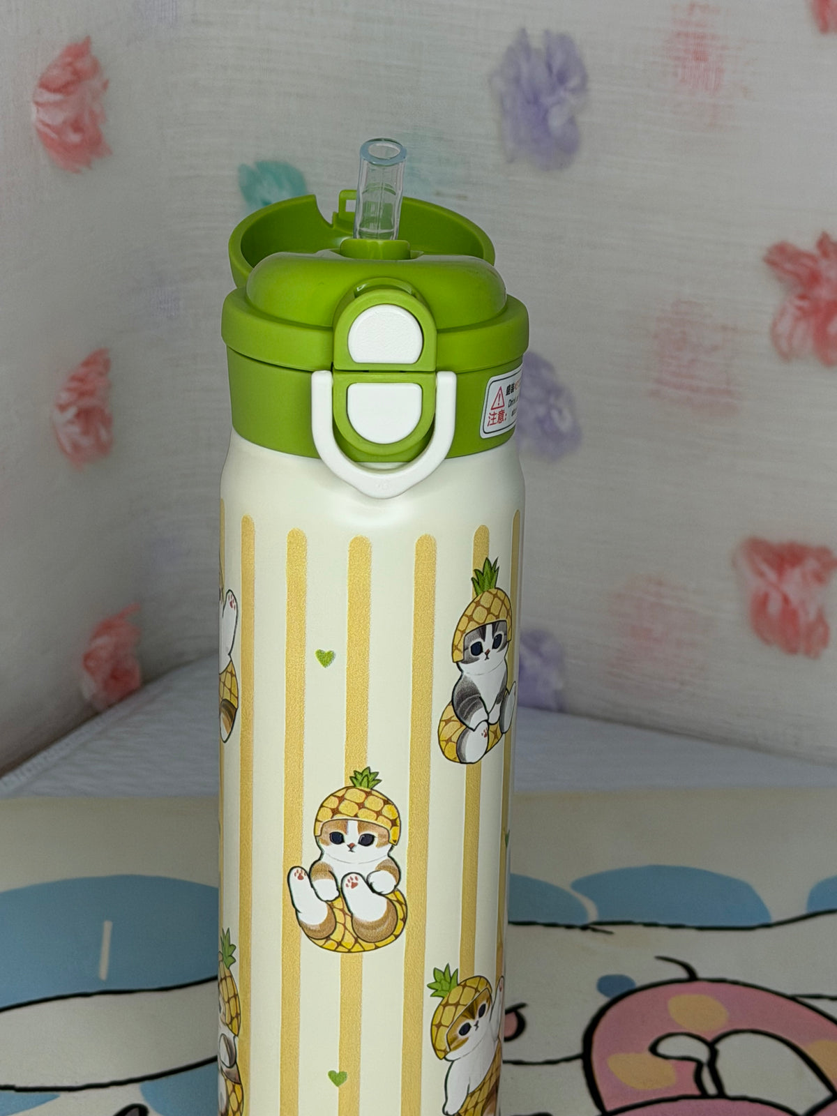 Mofusand Pineapple KAWAII Thermos Bottle 2-Way Straw / Pour Spout *CUTE*!!