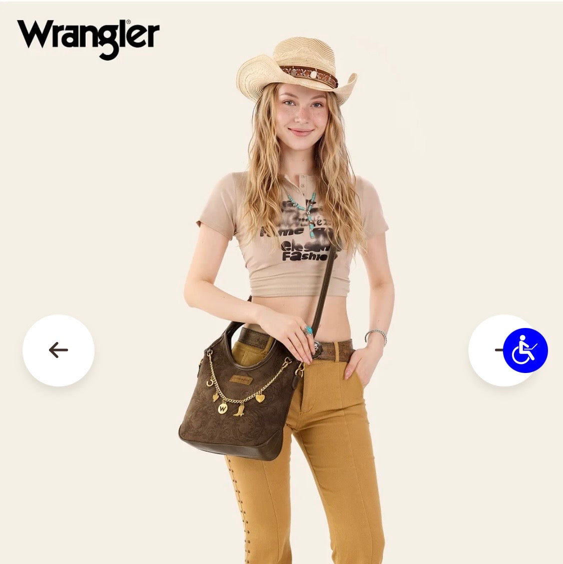 WG533-9801CF Wrangler Charm Chain Hobo Tote Bag - Coffee