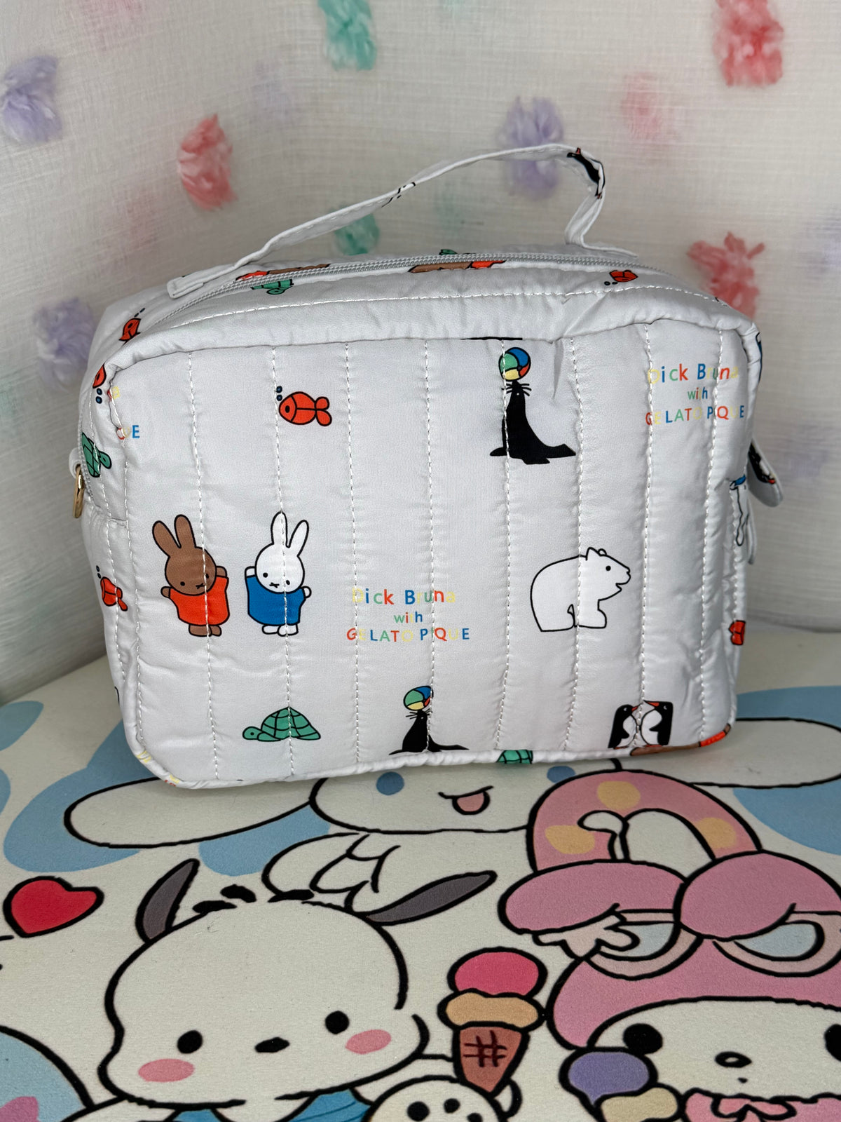 Mercis bv Miffy White Quilted Crossbody Bag Zip Red Lining Adjustable Strap