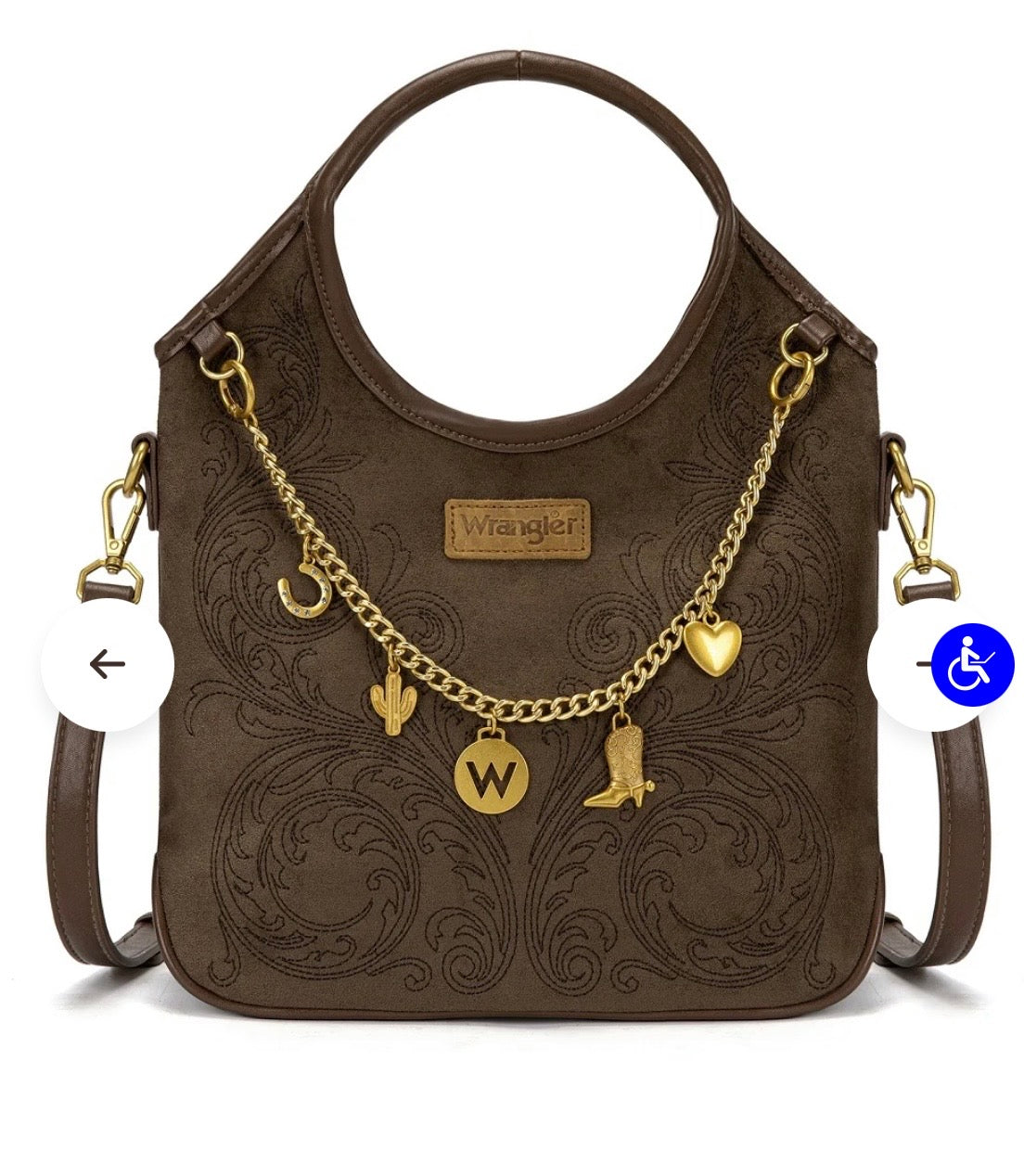 WG533-9801CF Wrangler Charm Chain Hobo Tote Bag - Coffee