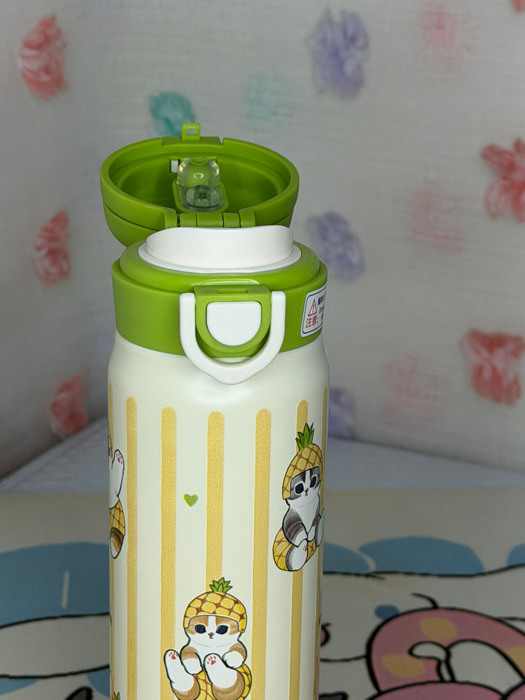 Mofusand Pineapple KAWAII Thermos Bottle 2-Way Straw / Pour Spout *CUTE*!!