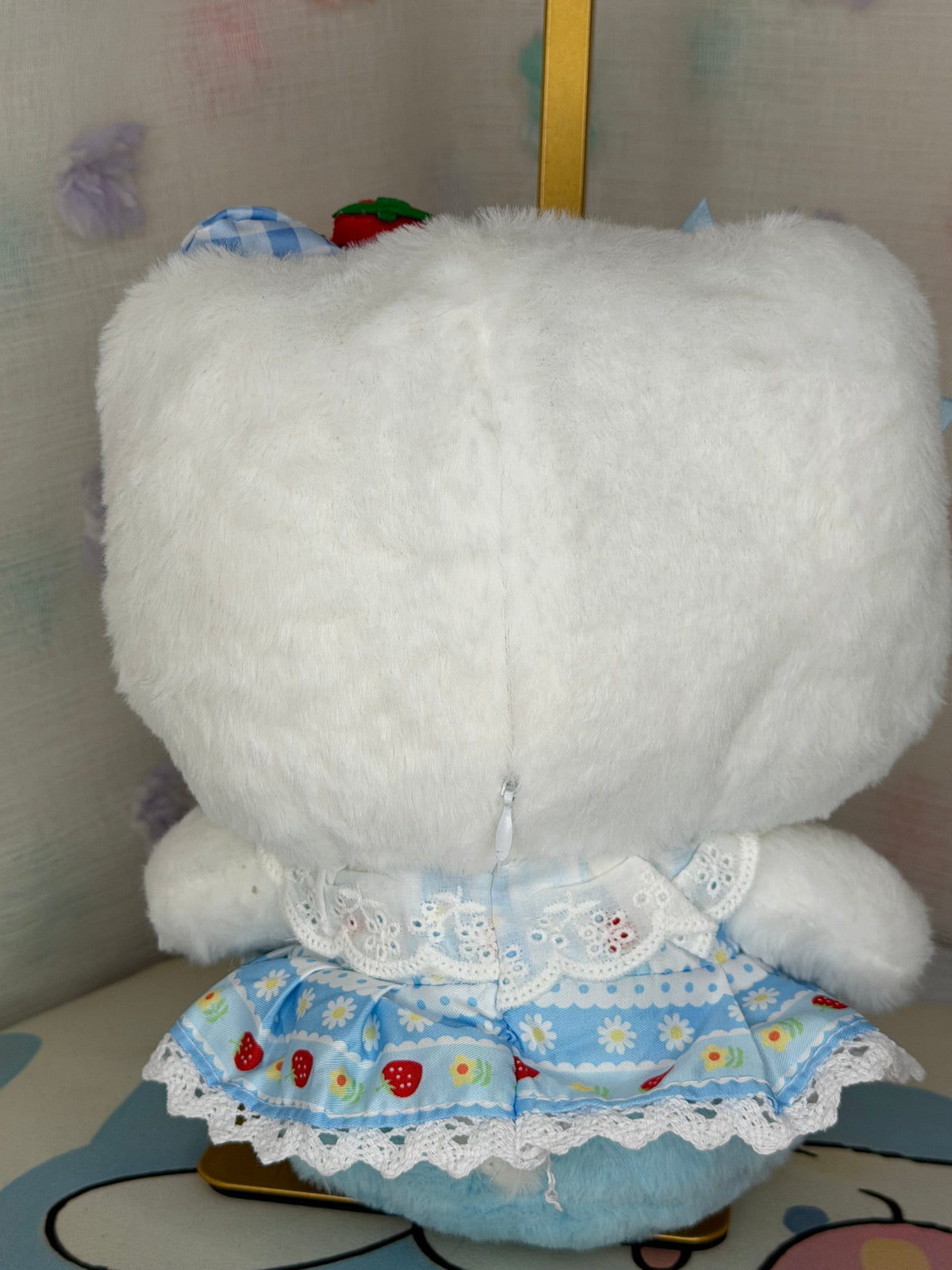 Sanrio Hello Kitty White Plush Stuffed Cat Blue Dress Bow Cartoon Character