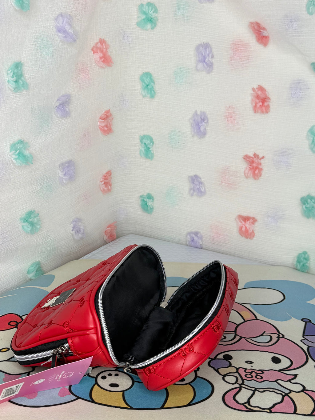 Impressions Hello Kitty Red Quilted Faux Leather Zipper Makeup Bag Cosmetic Case