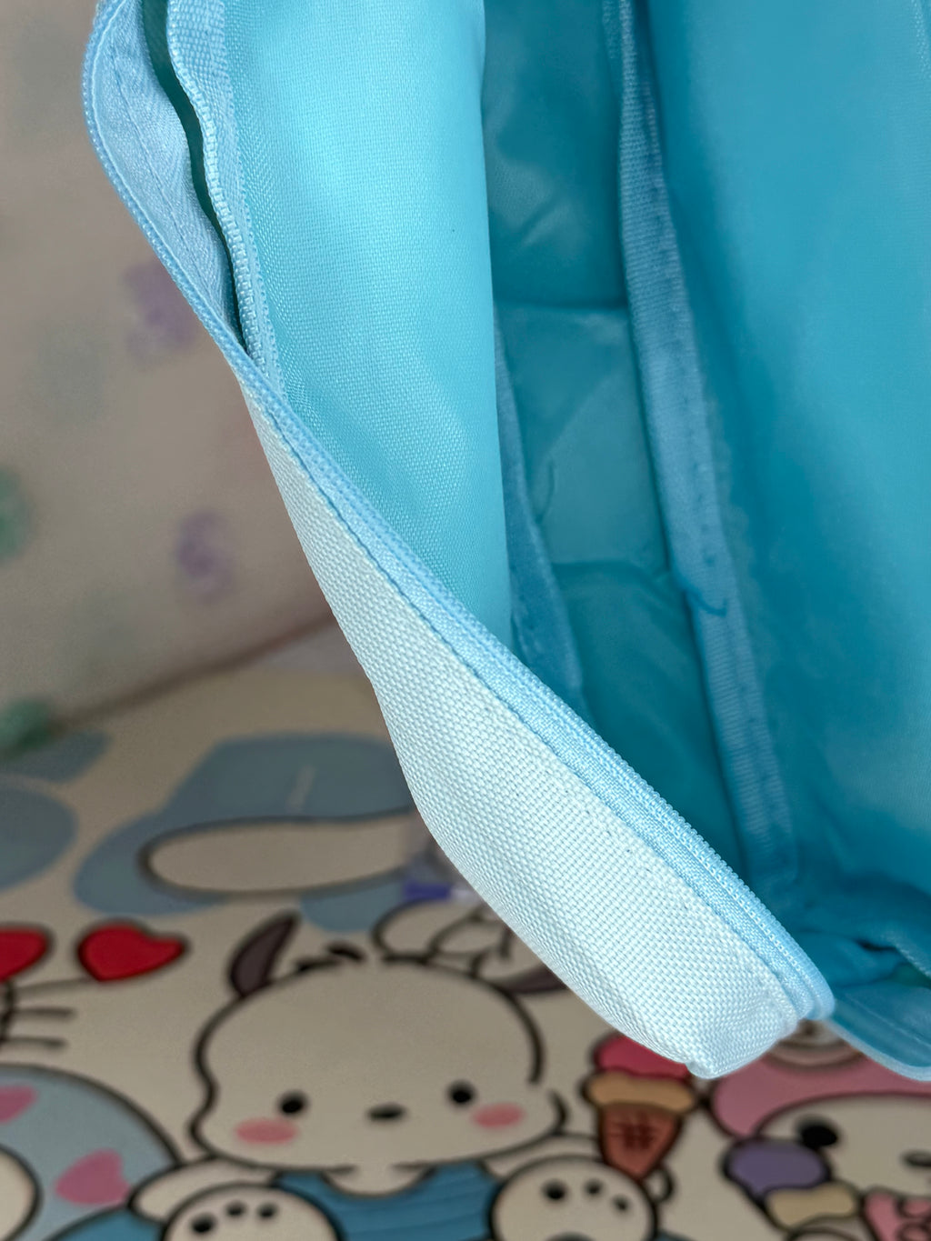 Usahana Blue Zipper Makeup/Pen Bag w/Scalloped Flap Cartoon Print "Welcome Home"