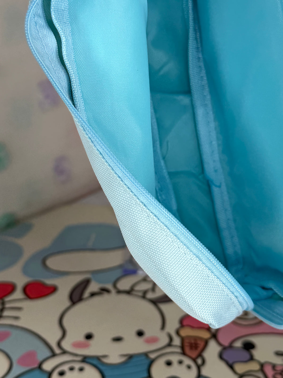 Usahana Blue Zipper Makeup/Pen Bag w/Scalloped Flap Cartoon Print "Welcome Home"