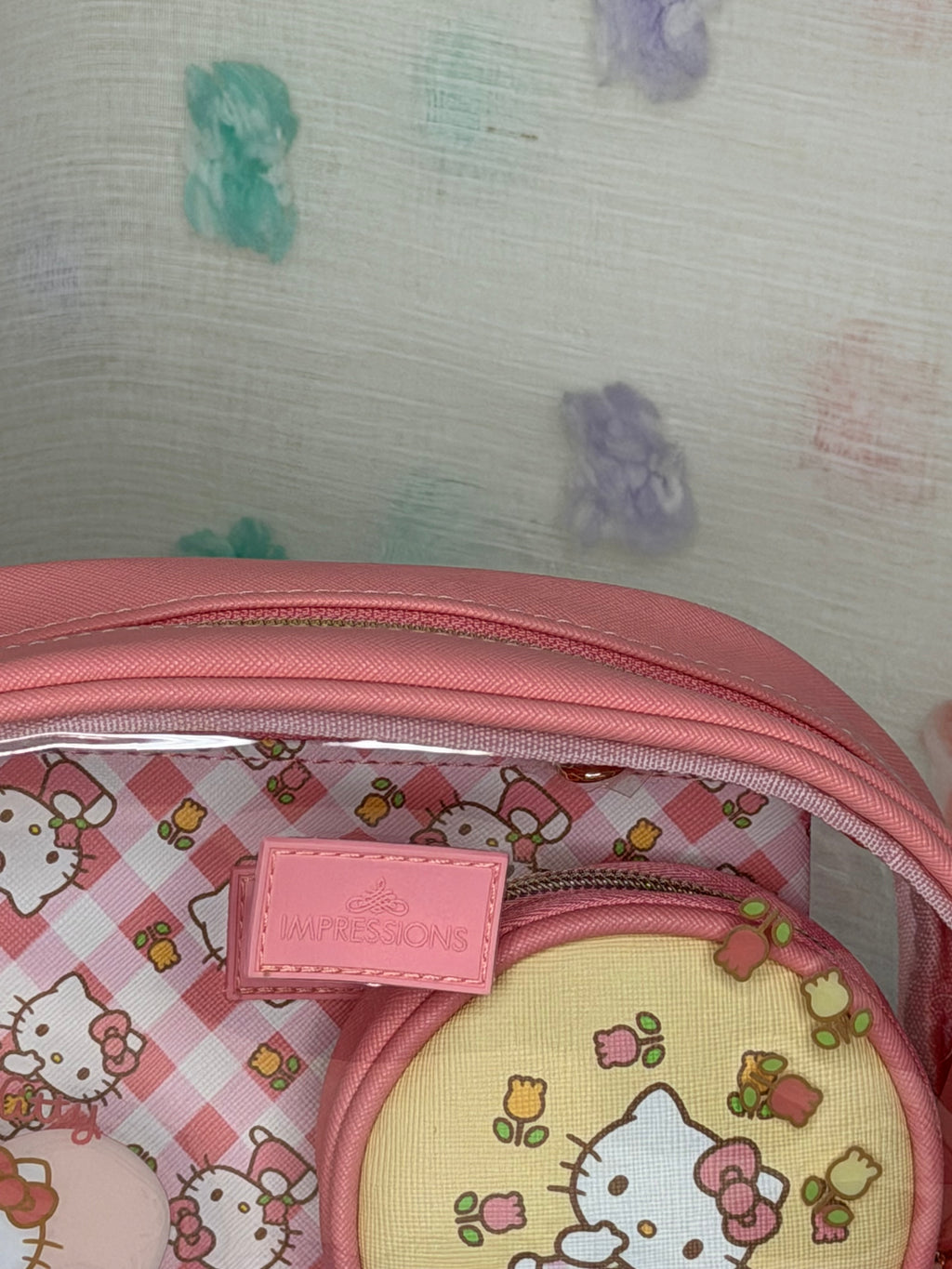 Impressions Hello Kitty Pink Clear 3 Piece Makeup Bag Set Pouch Coin Purse