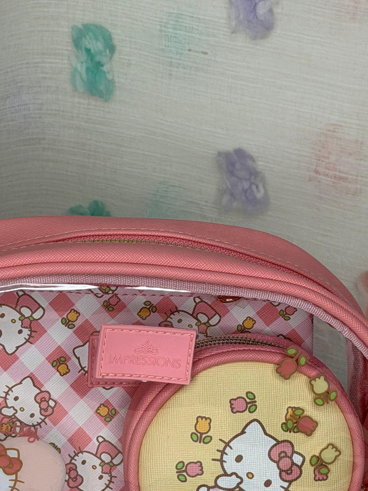 Impressions Hello Kitty Pink Clear 3 Piece Makeup Bag Set Pouch Coin Purse