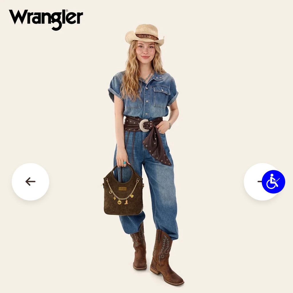 WG533-9801CF Wrangler Charm Chain Hobo Tote Bag - Coffee